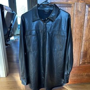 Black Lightweight Men’s Leather Shirt Jacket with Relaxed Fit Fahsyee Large